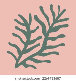 Minimale moderne Botanik. Abstrakte botanische Form inspiriert von Matisse. Zeitgenössische einzelne Vektorgrafik. Perücke, Blatt, Naturelement