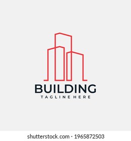 Minimales modernes Design des Gebäudes Logo Design Vektorgrafik-Konzept. Das Logo kann für Symbole, Marken, Identität, Eigentum, Unternehmen, Monogramme, Linien, Immobilien und Unternehmen verwendet werden