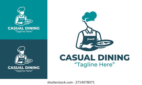 Un logotipo de comedor informal moderno y minimalista diseñado para establecimientos de comida contemporánea y negocios de comida diaria simples.