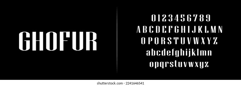 Minimal modern clean font, abstract geometric letter set ghofur typeface
