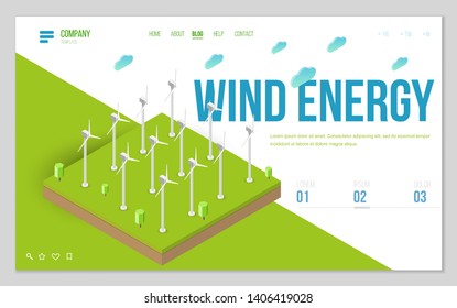 Minimal modern concept of alternative ecology energy source. Design web site, landing page or presentation template.  Isometric vector illustration.