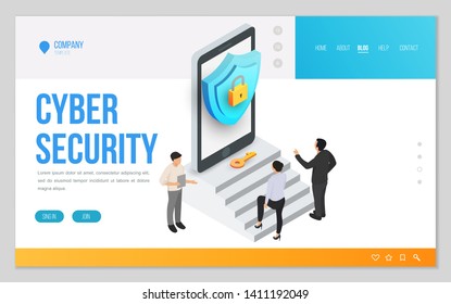 Minimal modern concept of data protection or digital online security. Design web site, landing page or presentation template. Isometric vector illustration.