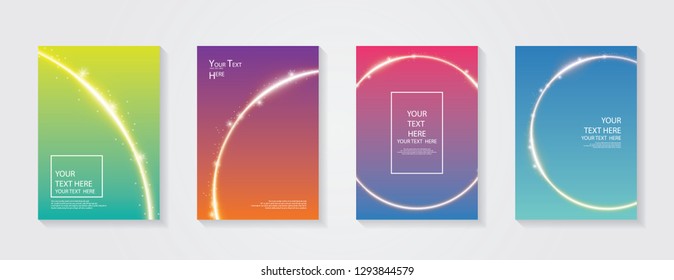 Minimal modern cover design. Dynamic colorful gradients. Future geometric patterns. Blue, pink, yellow, green, orange, purple placard poster template.