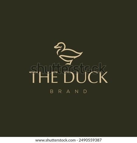minimal modern duck logo icon vector illustration hipster stock. Animal farm or restaurant cafe in luxury line style. Goose logo design.
