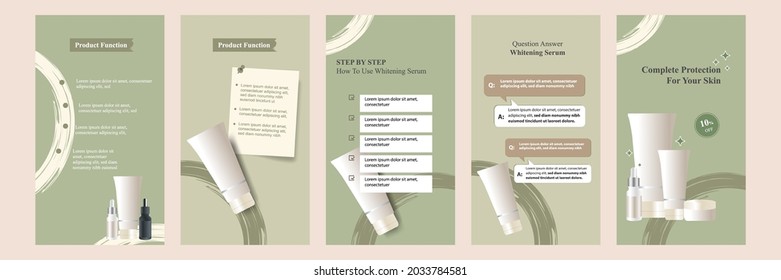 Minimal modern fashion and beauty social media story or stories banner collection kit in green color. Including sale, product display, tips template layout design with brush line elements. Vector - Shutterstock ID 2033784581