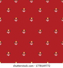 Minimalismo y moderno, sin costuras florales en un fondo rojo. Simple diseño de motivos de repetición de flores. 