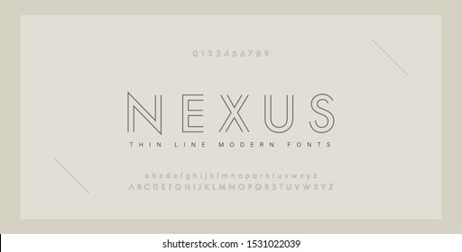 Minimal modern fonts and numbers. Abstract thin line font alphabet. Typography typeface uppercase lowercase and number. vector illustration