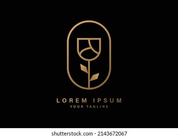 Minimal modern golden rose vector logo design  