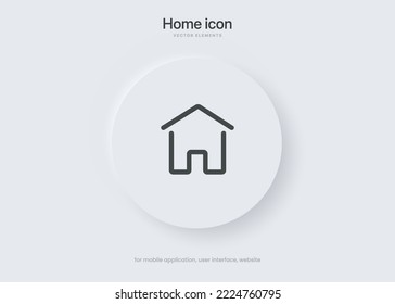 Minimal modern home, homepage, base, main page, house push button icon emblem symbol, sign. 3d blue home icon. Mobile app icons. Device UI UX mockup. Isolated vector elements.