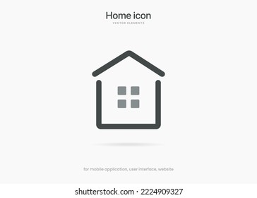 Minimal modern home, homepage, base, main page, house push button icon emblem symbol, sign. 3d blue home icon. Mobile app icons. Device UI UX mockup. Isolated vector elements.