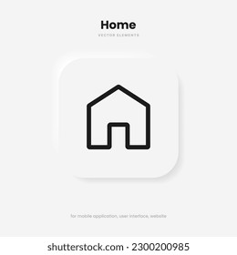 Minimal modern home, homepage, base, main page, house push button icon emblem symbol, sign. 3d blue home icon. Mobile app icons. Device UI UX mockup. Isolated vector elements.