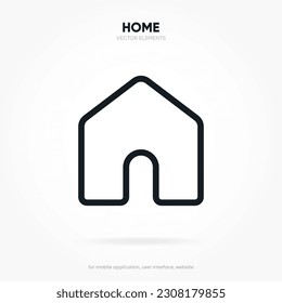 Minimal modern home, homepage, base, main page, house push button icon emblem symbol, sign. 3d blue home icon. Mobile app icons. Device UI UX mockup. Isolated vector elements.