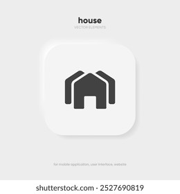 Minimal modern home, homepage, base, main page, house push button icon emblem symbol, sign. 3d blue home icon. Mobile app icons. Device UI UX mockup. Isolated vector elements.