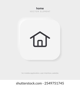 Minimal modern home, homepage, base, main page, house push button icon emblem symbol, sign. 3d blue home icon. Mobile app icons. Device UI UX mockup. Isolated vector elements.