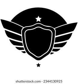 Minimal modern minimalist urban digital black and white flat and simple logo of a shield with a wing or wings mockup