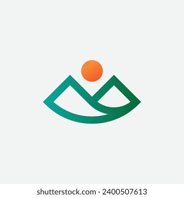 minimal modern mountain and sun logo design