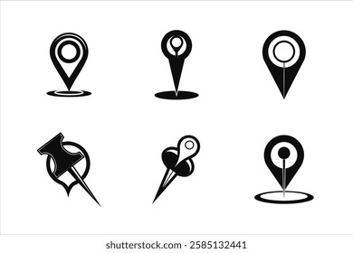 Minimal Modern Pin Icons Silhouette Vector Set