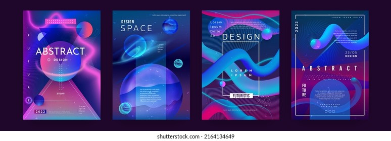 Minimal modern presentation. Abstract gradient geometric poster collection. Future banner template. Contemporary design, geometric forms and holographic shapes, vector creative color background