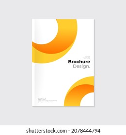 Minimal modern style brochure, leaflet template. Yellow orange rounded abstract arc shapes on white background.