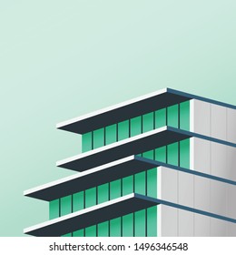 Minimal modern style building with big glasses window in green tone