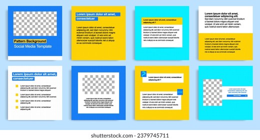 Minimal modern style of social media post banner layout template pack in blue, yellow, orange combination background color with simple elements. Vector design illustration