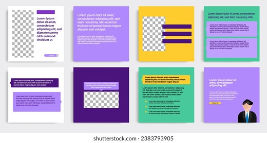 Minimal modern style of social media post banner layout template pack in purple, green combination background color with simple text box elements. Vector design illustration