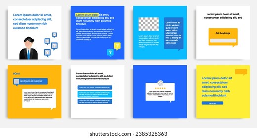 Minimal modern style of social media post banner layout template pack in blue, yellow, orange combination background color with simple elements. Vector design illustration