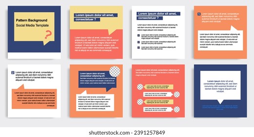 El estilo moderno mínimo de las plantillas de diseño de pancartas de las redes sociales se presenta en un fondo de color azul y naranja con elementos de texto de chats de burbujas simples. Ilustración de diseño del vector