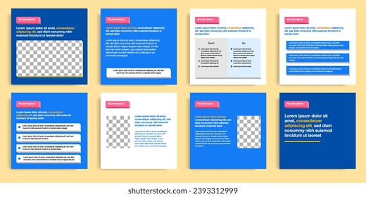 Minimal modern style of social media post banner layout template pack in blue, pink combination background color with simple elements. Vector design illustration