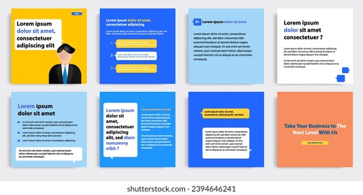 Minimal modern style of social media post banner layout template pack in blue, yellow, orange combination background color with simple elements. Vector design illustration