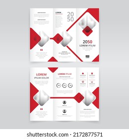 Minimal And Modern Trifold Brochure Template With Red Colored Square Shapes, Trifold Flyer Layout, Pamphlet, Leaflet