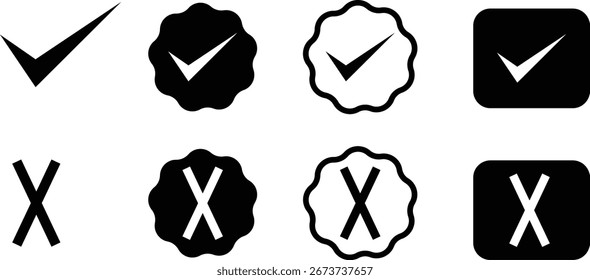 Ilustración vectorial mínima y moderna de los íconos de marca de verificación en un círculo, diseñados con líneas de trazo editables limpias para una máxima flexibilidad. 