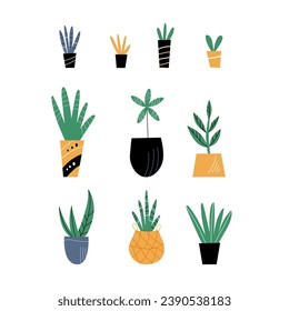 Minimal modern vector plants. Vector illustration set with houseplants in flat style.