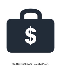 Minimal money briefcase icon with dollar symbol, representing finance, investment, banking, and wealth icon