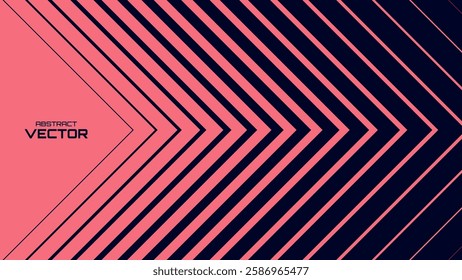 Minimal Monochrome Color Background with Arrow Pointing Right. Striped Transition from Red to Black Abstract Strict Lines. Simple Pattern. Vector Illustration.