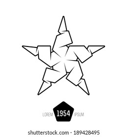 The minimal monochrome origami star made of thin lines on white background. Company logo template.