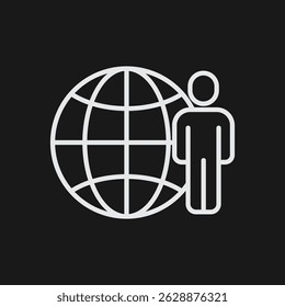 Minimal Monochrome Silhouetted Human Figure with Geometric Globe and Negative Space Design