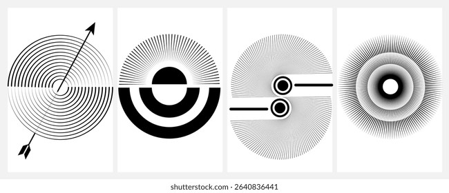Minimal Monochrome Vector Poster Collection with Geometric Prism Shapes, Abstract Black and White Line Art Design for Social Media Templates, Ads, and Covers