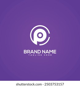 Logotipo mínimo del icono del PC de la letra CP del monograma. Plantilla de Vector inicial basada.