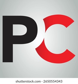 Minimal monogram logo design featuring a bold black letter "P" and vibrant red letter "C", perfect for modern branding and corporate identity.