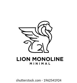 minimal monoline winged lion vector logo design