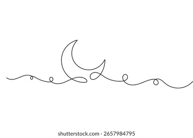 Dibujo minimalista de una línea de luna en Vector de contorno simple y estilo de arte minimalista moderno