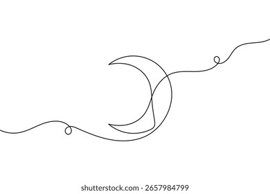 Dibujo minimalista de una línea de luna en Vector de contorno simple y estilo de arte minimalista moderno