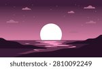 Minimal Moonrise Over Ocean Landscape Background at Twilight