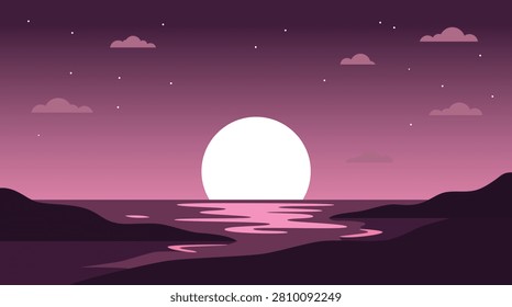Minimal Moonrise Over Ocean Landscape Background at Twilight