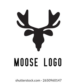 Minimal Moose Logo – Vector Silhouette Design of Majestic Moose with Antlers, Perfect for Outdoor Brands, Wilderness Adventure, Hunting Gear, Nature Icons, Rustic Logos, and Wildlife Themes