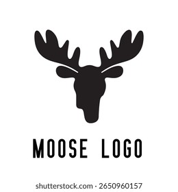 Minimal Moose Logo – Vector Silhouette Design of Majestic Moose with Antlers, Perfect for Outdoor Brands, Wilderness Adventure, Hunting Gear, Nature Icons, Rustic Logos, and Wildlife Themes