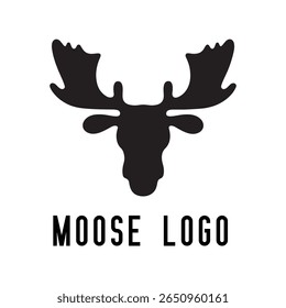 Minimal Moose Logo – Vector Silhouette Design of Majestic Moose with Antlers, Perfect for Outdoor Brands, Wilderness Adventure, Hunting Gear, Nature Icons, Rustic Logos, and Wildlife Themes