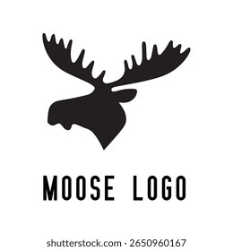 Minimal Moose Logo – Vector Silhouette Design of Majestic Moose with Antlers, Perfect for Outdoor Brands, Wilderness Adventure, Hunting Gear, Nature Icons, Rustic Logos, and Wildlife Themes