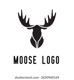 Minimal Moose Logo – Vector Silhouette Design of Majestic Moose with Antlers, Perfect for Outdoor Brands, Wilderness Adventure, Hunting Gear, Nature Icons, Rustic Logos, and Wildlife Themes
